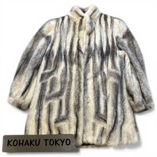 SAGA MINK Cross Mink Fur Coat Brown Semi Long Paisley 11