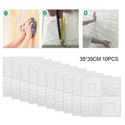 10 PCS 3D Self-Adhesive Tile Stone Brick Wall Sticker Soft Foam Panels Home