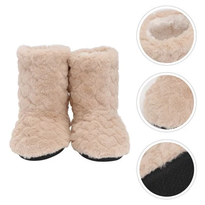 1 Pair Warm Floor Boots Indoor Thickened Khaki Soft Non Slip Reusable Boots - Image 1 of 4