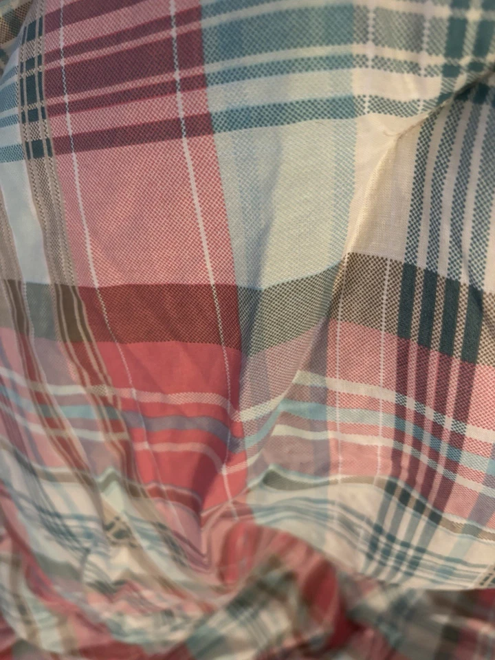 Nautica Plaid Twin Size Comforter Coral & Blue Reversible 100% Cotton 64x78 EUC - Image 4 of 4