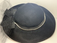 Vintage Virgin Wool Made in USA Black Cloche Fedora With Rhinestone Trim