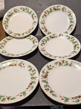 CHINA PEARL NOEL SET OF 6   7 5/8 SALAD  PLATES    EXC  USED COND