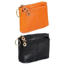 5" x 3.5" Coin Purse Pouch, 2Pcs Leather Change Purses Small Bags, Black/Red