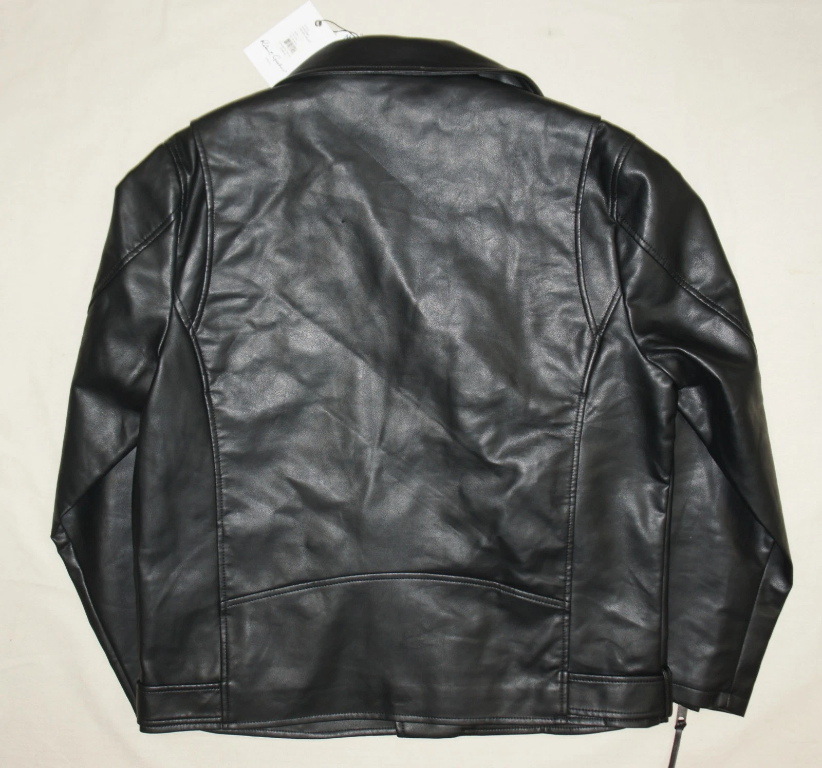 Robert Graham Vegan Black Leather Moto Jacket Mens L Faux Orange Lined Full Zip image 2