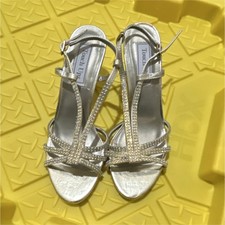 Touch Ups Gold Strappy Rhinestone Ankle Strap Stiletto Open Toe Heel