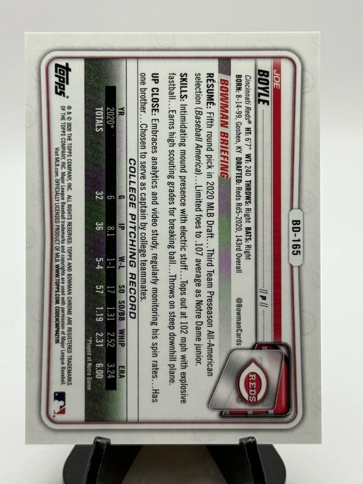 2020 Bowman Draft Chrome Orange Refractor /25 Joe Boyle #BD-165 - Image 2 of 2