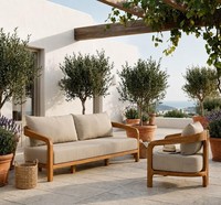 Gartenlounge Set 3-Sitzer Sofa Sessel Beige Kissen Modern Neu