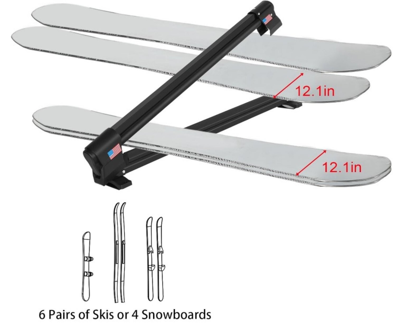 OUTPRIZE Ski Rack for Roof Rack, Extended Version Aluminum Snowboard Rack wit...