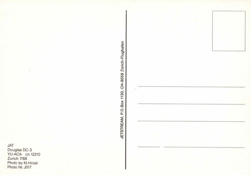 JAT AIRWAYS DOUGLAS DC-3 AIRCRAFT POSTCARD AIRLINE JUGOSLOVENSKI AEROTRANSPORT - Picture 2 of 2