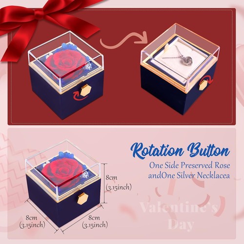 Forever Flowers Gifts for Her,Preserved Real Red Rose Rotating Box with I - Picture 7 of 9