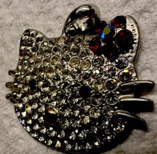 Vtg Rhinestone Hello Kitty Pendant Red Crystal Flower Very Beautiful Shine