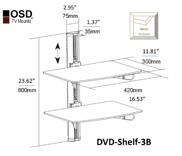 Wall Mount AV Stand Floating Double Shelf with Strengthened Tempered Glass