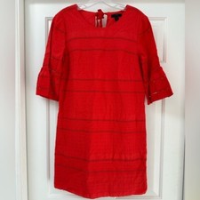 J Crew Flutter Sleeve Eyelet Shift 100% Cotton Dress Red Size 2 Size Small