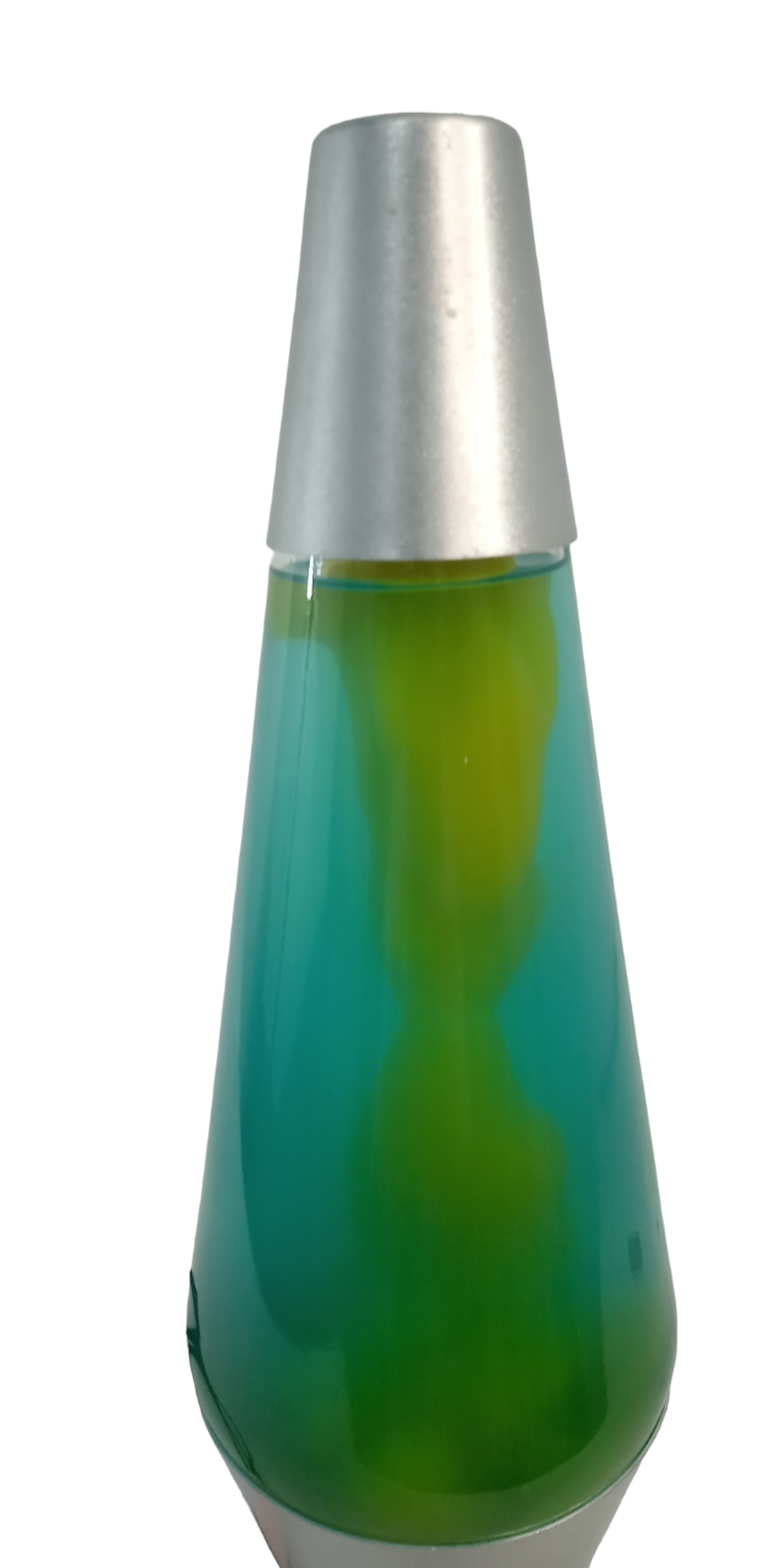 Lava Lamp Blue Liquid Yellow Wax Silver Tone Metal Base & Top Bulb 14