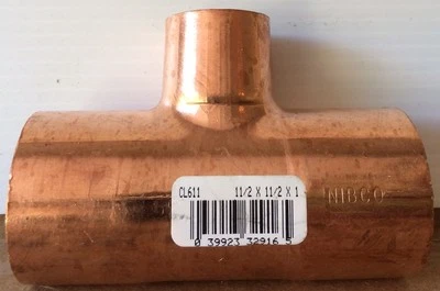 NIBCO 1 1/2 inch x 1 1/2 inch x 1 inch Copper Tee - NEW - 1 1/2 x 1 1/2 x 1
