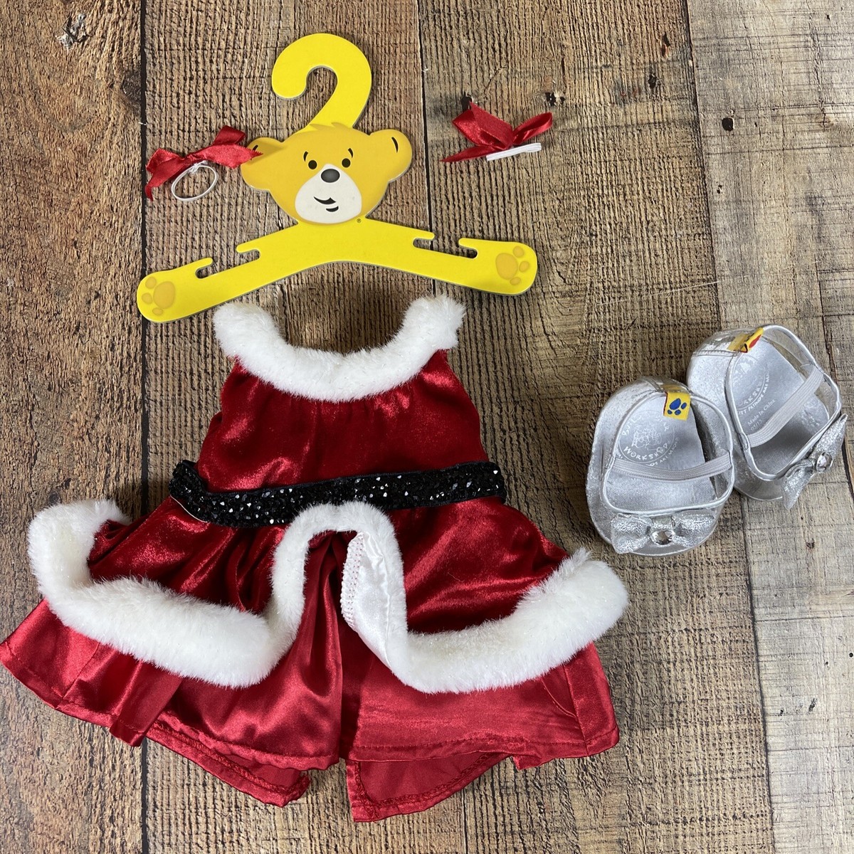 Build A Bear Formal Red Christmas Dress Sparkly Shoes And Two Bows BABW |  eBay