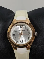 Armitron Pro Sport Gold Tone Round Case 26 mm White Rubber Band Watch 9 Inch