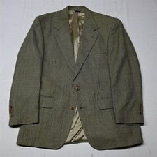 Vtg Bill Blass 42R Gold Houndstooth 100 Wool USA Made Blazer Jacket Sport Coat