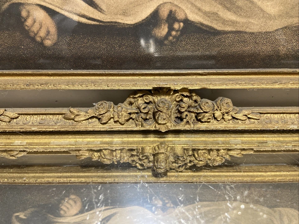 VTG. Picture frame Early 20th C. Fits 13x16 Gold Ornate Solid Wood Gesso - Image 3 of 4