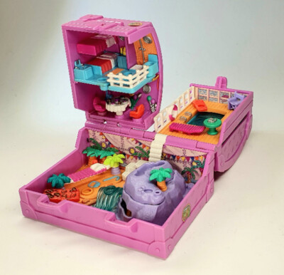 Polly Pocket, Surf´n Swim Island-Urlaubsspaß,Truhe, Bluebird, 1996, viel Zubehör