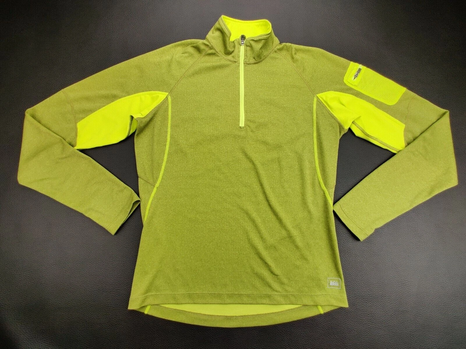 REI Unisex S 1/4 Zip Neon Green/Green Long Sleeve Activewear Top with Thumbholes