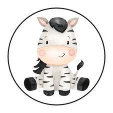 30 1.5" ZEBRA JUNGLE ANIMAL  FAVOR LABELS ROUND STICKERS ENVELOPE SEALS