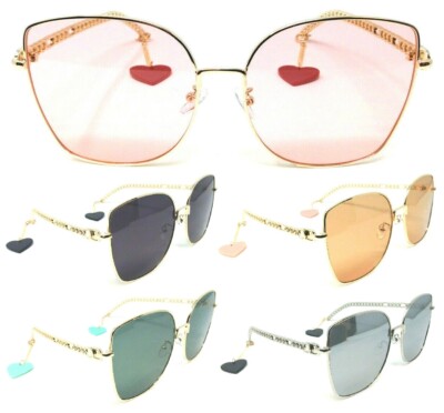 XL OVERSIZED WOMENS SQUARE BUTTERFLY JACKIE O SUNGLASSES METAL CHAIN HEART LOVE