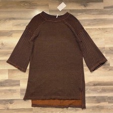 NEW Free People Brown/Orange Striped Wide Sleeve Dress Size Small