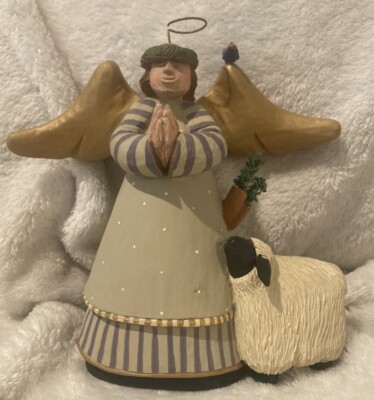 Williraye Studio O Holy Night Praying Angel Figure w/Sheep WW2536 Folk Art +Box