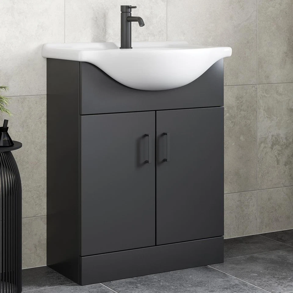 Bathroom Vanity Toilet Storage Laundry Combination Unit Basin Sink Modern Black - Image 3 of 4