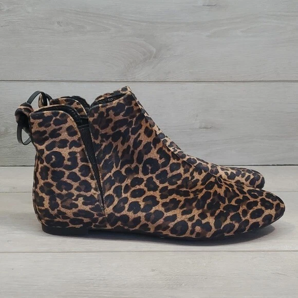 НОВОРОЖДЕННЫЙ женщин лодыжки леопард печать ткани ботинки плоскостях туфли размер 6,5 М - Изображение 2 из 4
