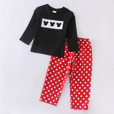 NEW Boutique Mickey Mouse Boys Embroidered Panel Shirt Outfit Set