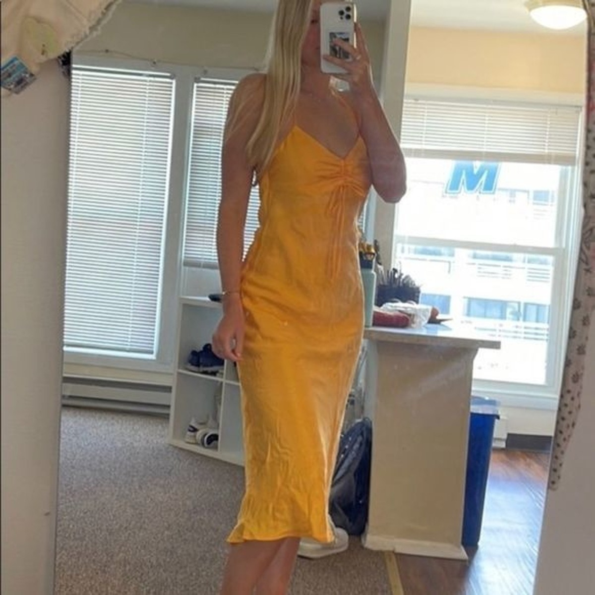 cotton midi dress Yellow Button Short Sleeve Midi Dress & Reviews - Yellow - Dresses