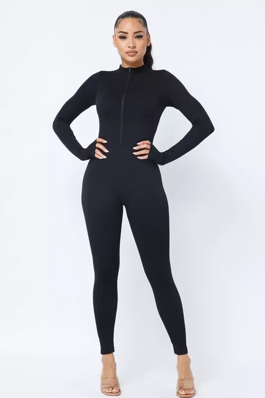 Black Roll Neck Long Sleeve Jumpsuit