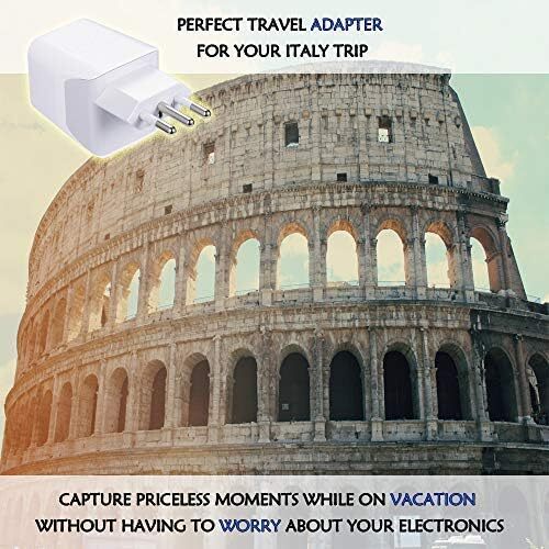 Ceptics Italy, Europe Travel Adapter Plug Set - with 2 USB Socket -Type L and C