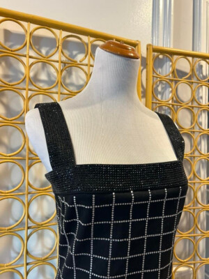 Balmain Black Silver Crystal Rhinestone Checked Encrusted Mini Dress | eBay