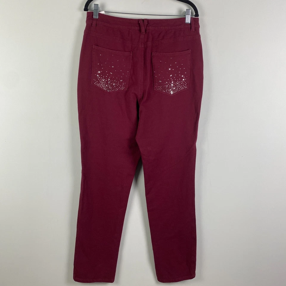 Quacker Factory DreamJeannes Pants w/Jeweled Pockets Size 12 Red Pull On - Image 4 of 4