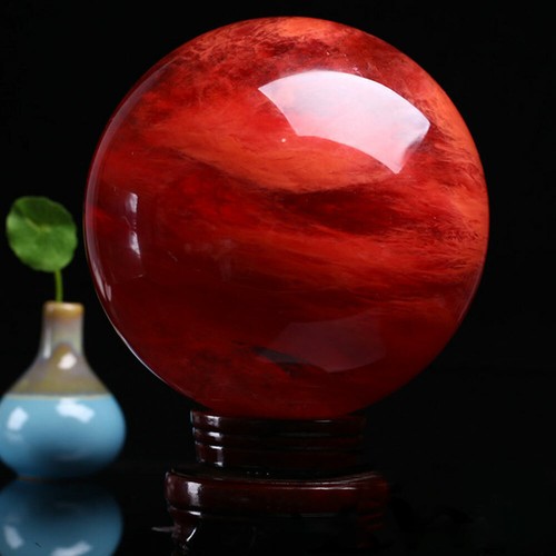 100MM+Stand Red Smelt Quartz Crystal Sphere Ball Healing Melting Home Decoration - Picture 2 of 7