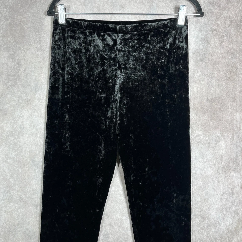 Cha Cha Vente Crushed Velvet Pants Womens Size PXL Black Pull On Mid Rise Party - Image 2 of 4