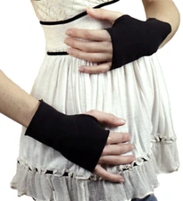 Black Cotton Fingerless Gloves Cut Off Finger Holes Smoking Texting Cycling Warm