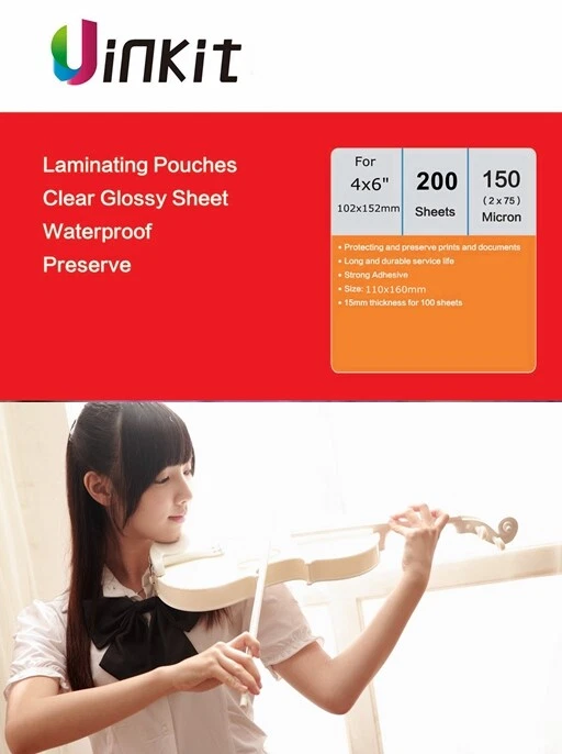 A6 6x4 Thermal Laminating Pouches 110x160m 150 Micron 75x2 - 200 Sheets Uinkit
