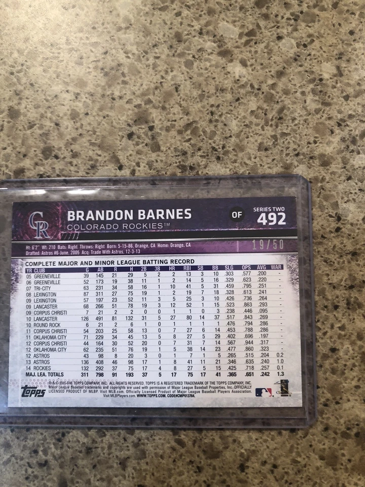 Brandon Barnes 2015 Topps 19/50 - Image 2 of 2