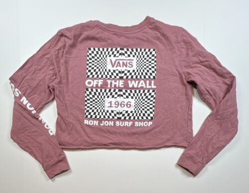 Vans Off The Wall Pink Long Sleeve Cropped Shirt Small Ron Jon Surf Checkered - Picture 2 of 5
