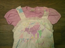 Vintage Healthtex Pastel Shortall Romper Baby Girl USA with Purple Tee
