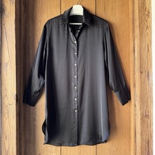 Zara Black Satin Shirt Dress Womens Size M Longline Button Down Smart Casual