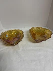 Vintage Pair of Indiana Glass Amber Bowls Triangle Shaped in Loganberry Pattern