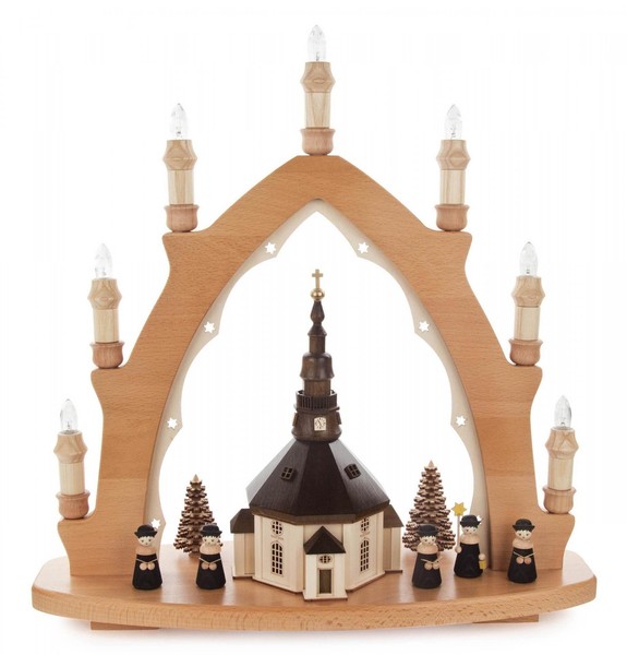 Schwibbogen Mit Seiffener Kirche Und Kurrende, Elektrisch Beleuchtet, 43X43X15Cm-image