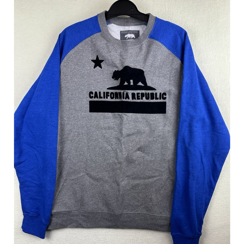 Ring of Fire Sweatshirt Mens Large Gray/Blue California Republic Raglan