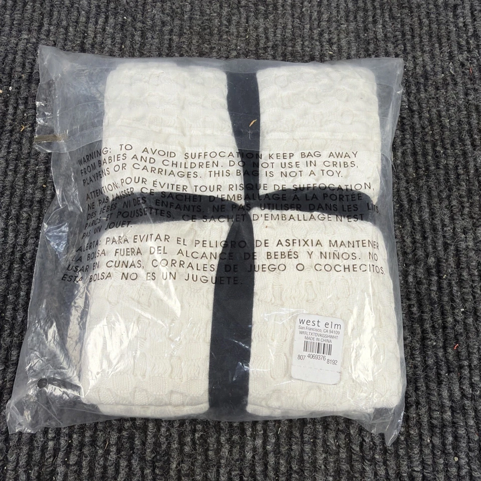 NWT West Elm Flax Linen KING Pillow Sham White Ivory Mini Waffle - Image 2 of 4