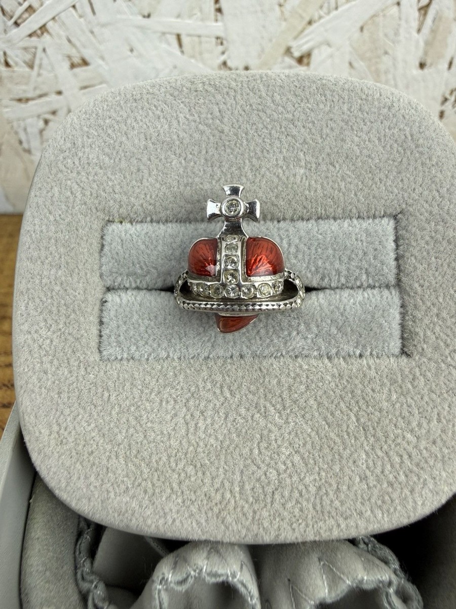 Vintage Vivienne Westwood Diamante Heart Ring 925 Silver Size XS